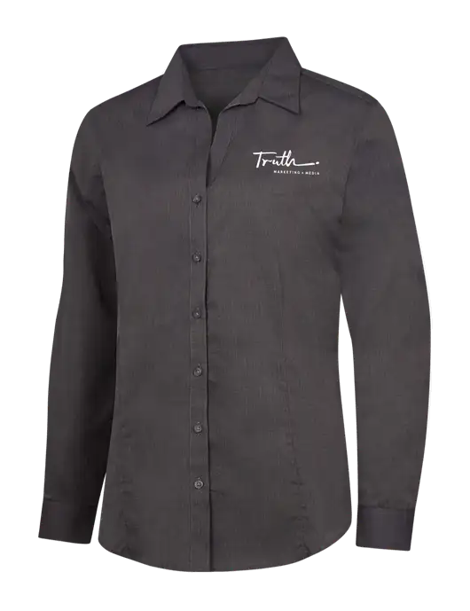 Womens Soft Black Crosshatch Easy Care Shirt w/Truth Logo