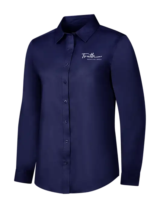 Navy Womens Long Sleeve Superpro React Twill Shirt w/Truth Logo