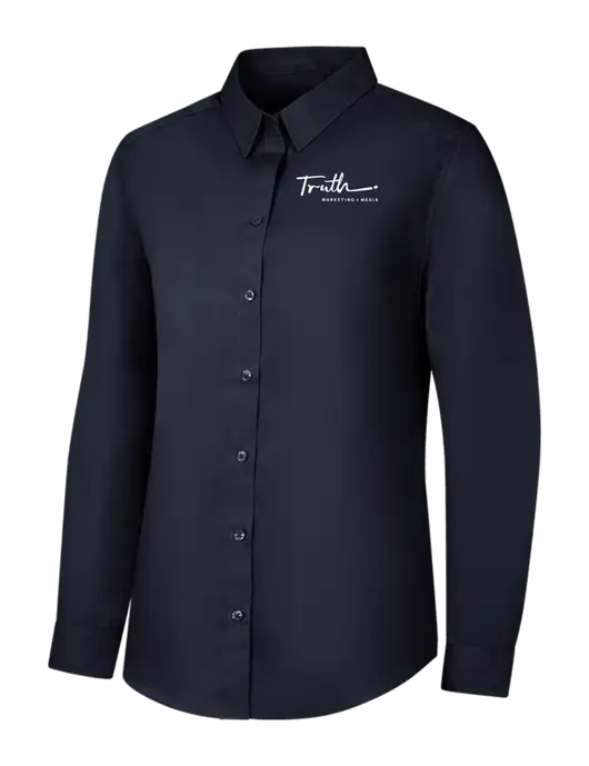 Womens River Blue Navy Long Sleeve Carefree Poplin Shirt w/Truth Logo