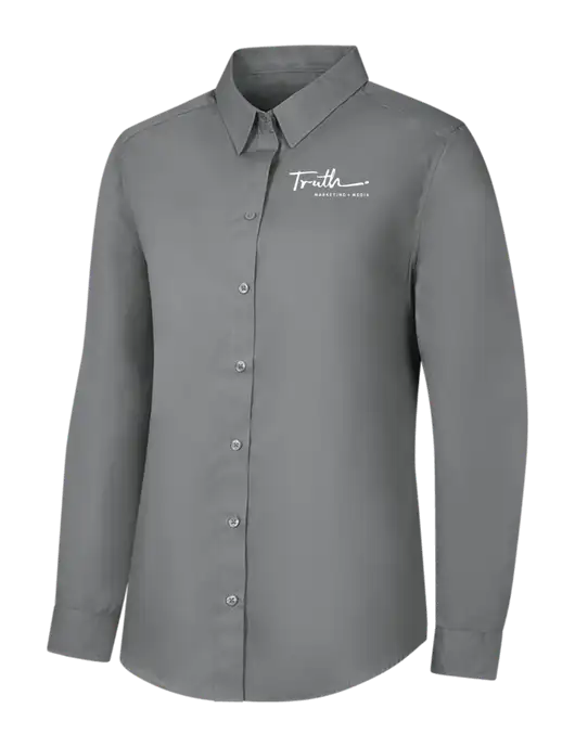 Womens Medium Grey Long Sleeve Carefree Poplin Shirt w/Truth Logo