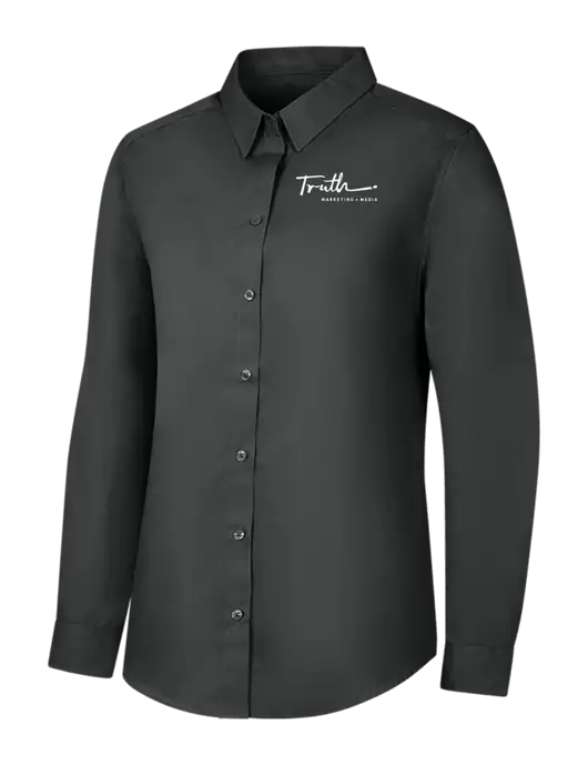 Womens Dark Grey Long Sleeve Carefree Poplin Shirt w/Truth Logo