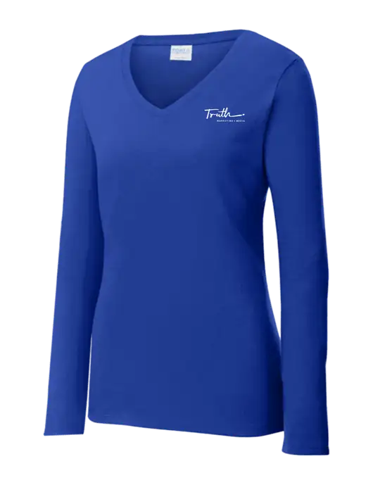 Womens  V-Neck Ring Spun Royal 4.5 oz Long Sleeve T-Shirt w/Truth Logo