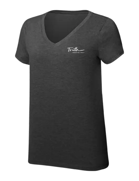 Womens Simply Soft V-Neck Black Frost 4.5oz  Poly/Combed Ring Spun Cotton T-Shirt w/Truth Logo