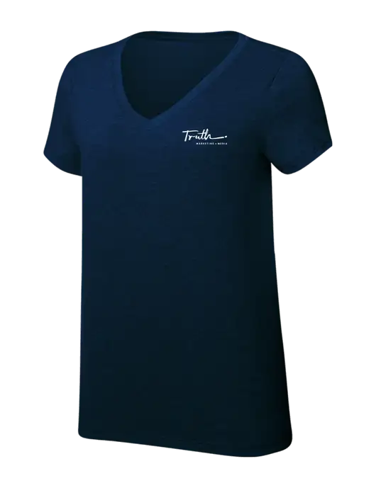Womens Simply Soft V-Neck New Navy 4.5oz  Poly/Combed Ring Spun Cotton T-Shirt w/Truth Logo