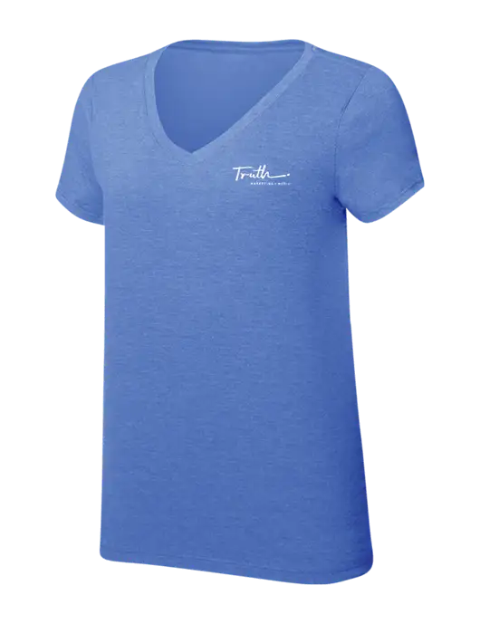 Womens Simply Soft V-Neck Royal Frost 4.5oz  Poly/Combed Ring Spun Cotton T-Shirt w/Truth Logo