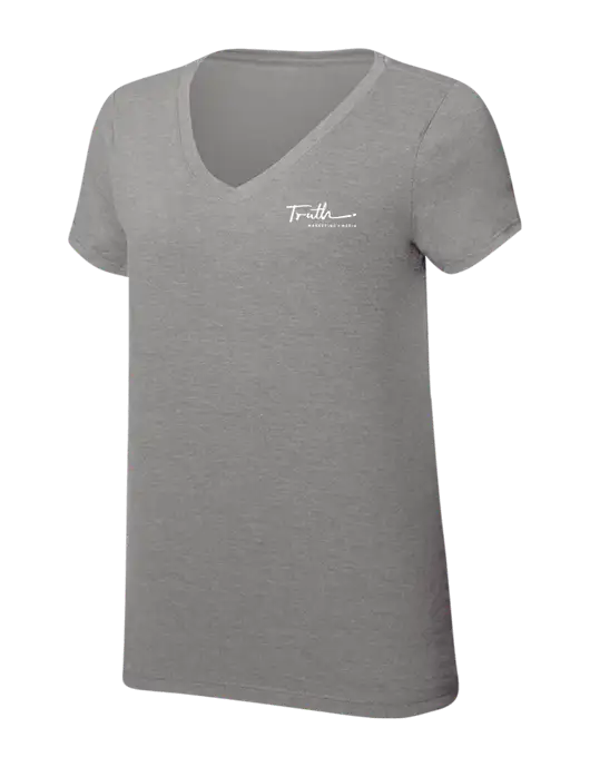Womens Simply Soft V-Neck Grey Frost 4.5oz  Poly/Combed Ring Spun Cotton T-Shirt w/Truth Logo