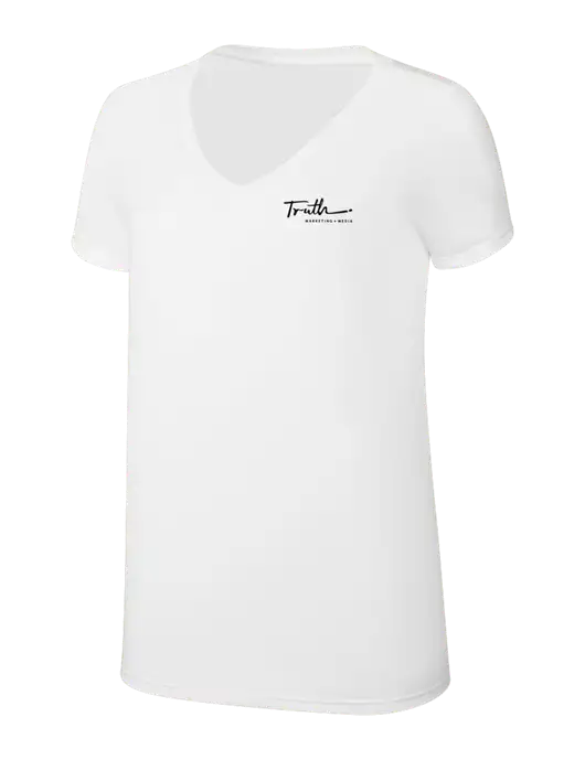 Womens Simply Soft V-Neck White 4.5oz  Poly/Combed Ring Spun Cotton T-Shirt w/Truth Logo
