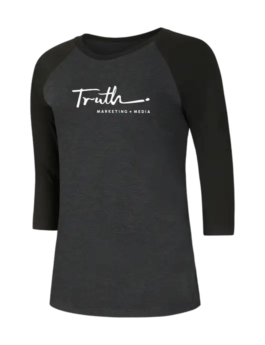 Womens Simply Soft 3/4 Sleeve Black/Black Frost Ring Spun Cotton T-Shirt w/Truth Logo