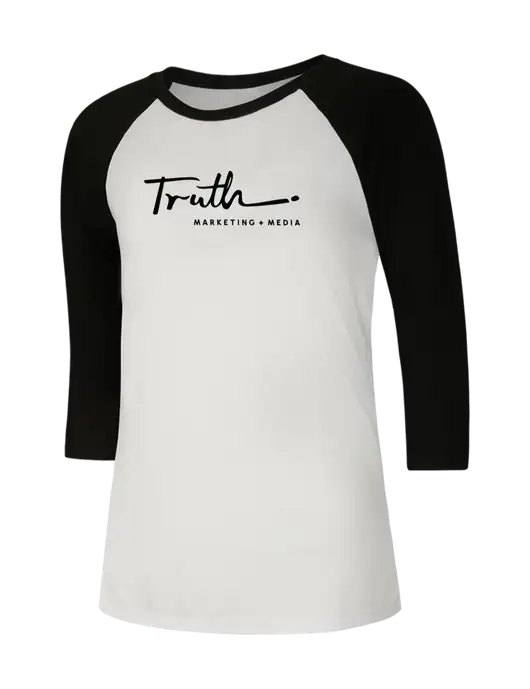 Womens Simply Soft 3/4 Sleeve Black/White Ring Spun Cotton T-Shirt w/Truth Logo