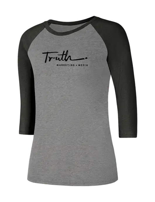 Womens Simply Soft 3/4 Sleeve Black Frost/Grey Frost Ring Spun Cotton T-Shirt w/Truth Logo