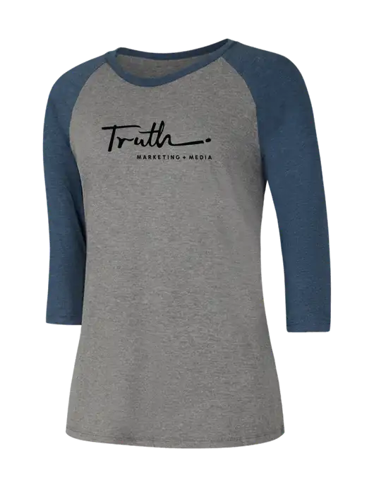 Womens Simply Soft 3/4 Sleeve Navy Frost/Grey Frost Ring Spun Cotton T-Shirt w/Truth Logo