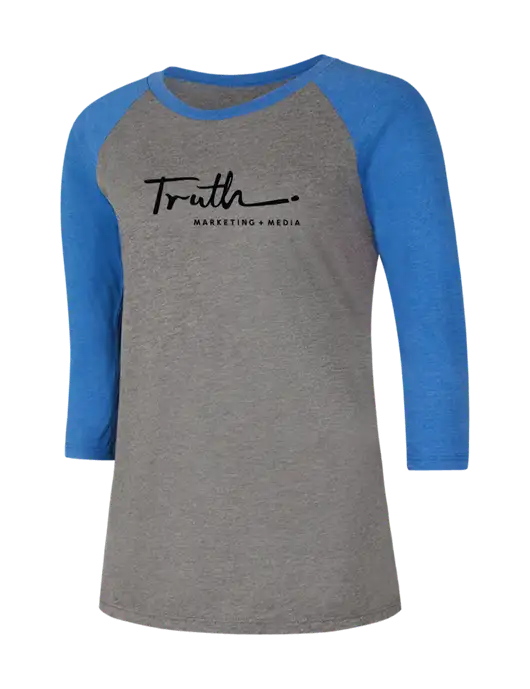 Womens Simply Soft 3/4 Sleeve Royal Frost/Grey Ring Spun Cotton T-Shirt w/Truth Logo