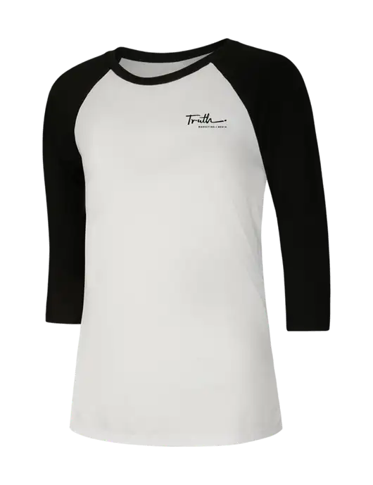 Womens Simply Soft 3/4 Sleeve Black/White Ring Spun Cotton T-Shirt w/Truth Logo