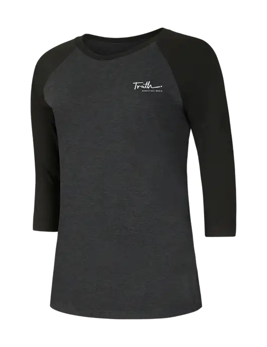 Womens Simply Soft 3/4 Sleeve Black/Black Frost Ring Spun Cotton T-Shirt w/Truth Logo