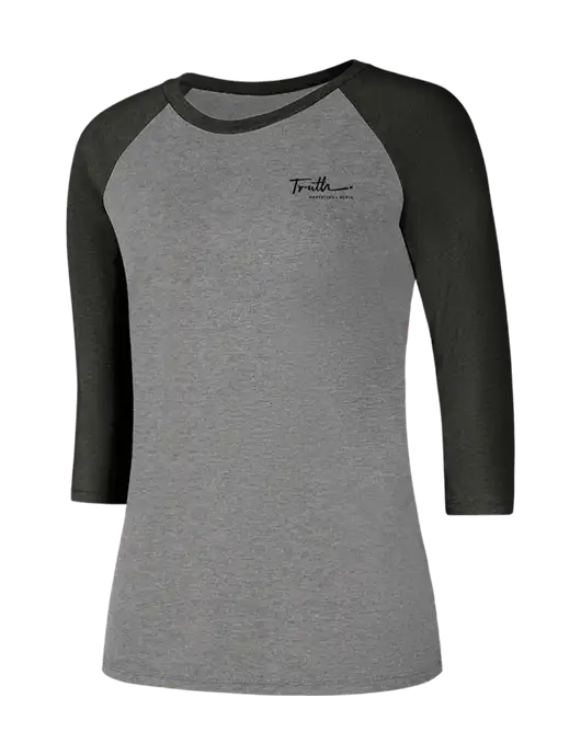 Womens Simply Soft 3/4 Sleeve Black Frost/Grey Frost Ring Spun Cotton T-Shirt w/Truth Logo