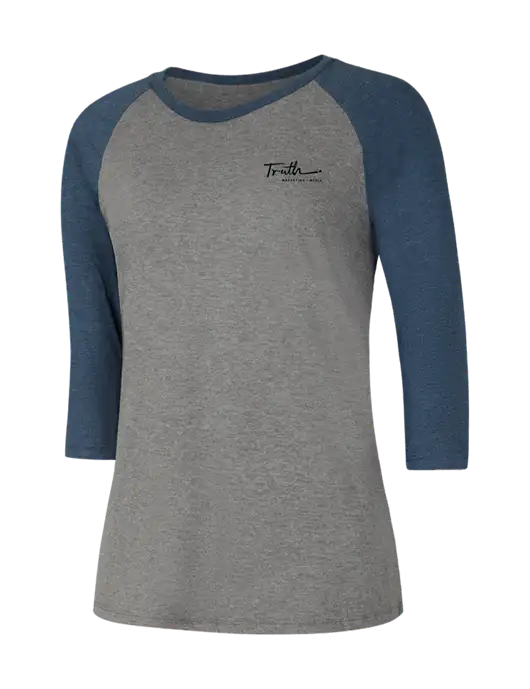 Womens Simply Soft 3/4 Sleeve Navy Frost/Grey Frost Ring Spun Cotton T-Shirt w/Truth Logo