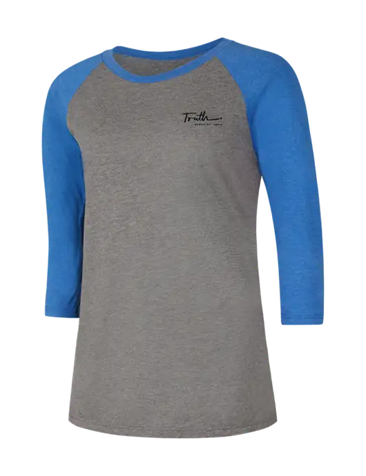 Womens Simply Soft 3/4 Sleeve Royal Frost/Grey Ring Spun Cotton T-Shirt w/Truth Logo