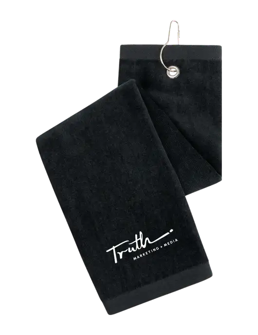 Black Tri-Fold Golf Towel with Grommet w/Truth Logo