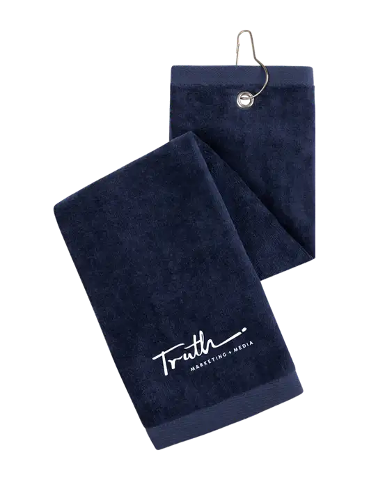 Navy Tri-Fold Golf Towel with Grommet w/Truth Logo