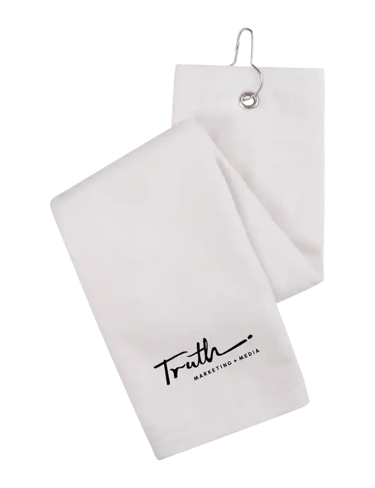 White Tri-Fold Golf Towel with Grommet w/Truth Logo