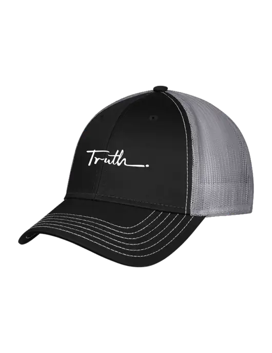 Black/Medium Dark Grey Mesh Trucker Cap Snap Back w/Truth Logo