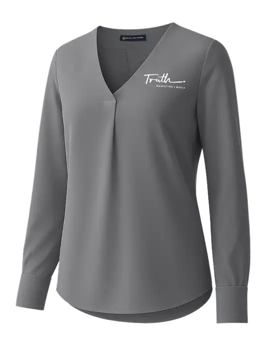 Brooks Brothers Womens Medium Grey Open-Neck Satin Blouse  w/Truth Logo