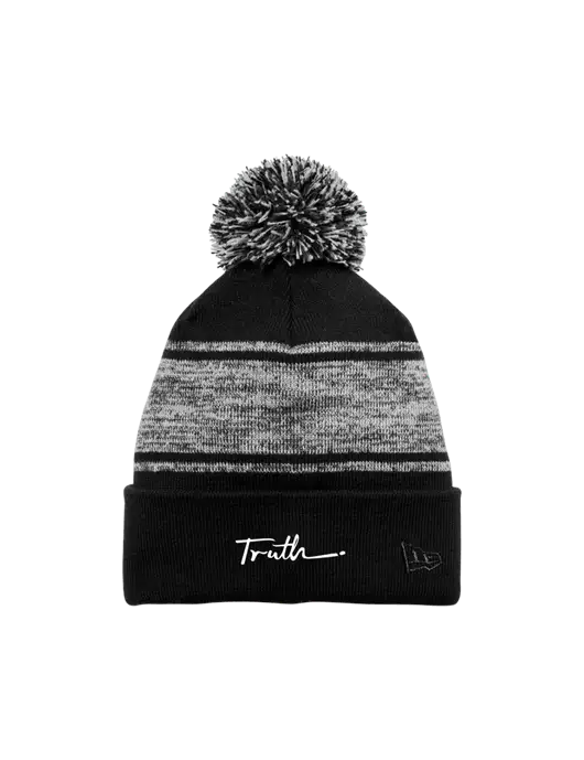 New Era Black/Charcoal Knit Chilled Pom Beanie w/Truth Logo
