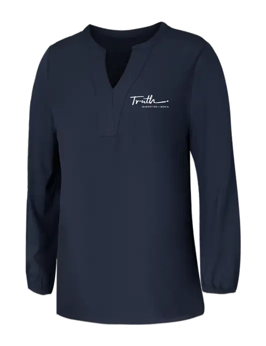 Mercer+Mettle Womens Navy Stretch Crepe 3/4 Sleeve Blouse w/Truth Logo