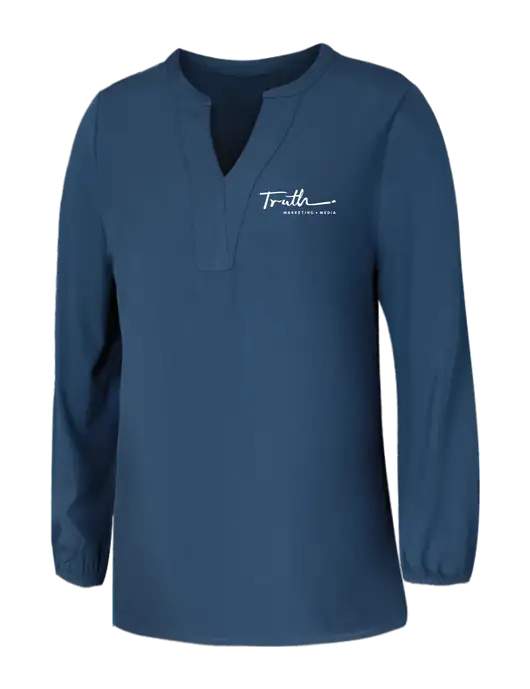 Mercer+Mettle Womens Light Navy Blue Grey Stretch Crepe 3/4 Sleeve Blouse w/Truth Logo