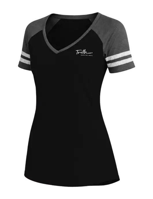 Womens Black/Charcoal Heather V-Neck Game Tee w/Truth Logo