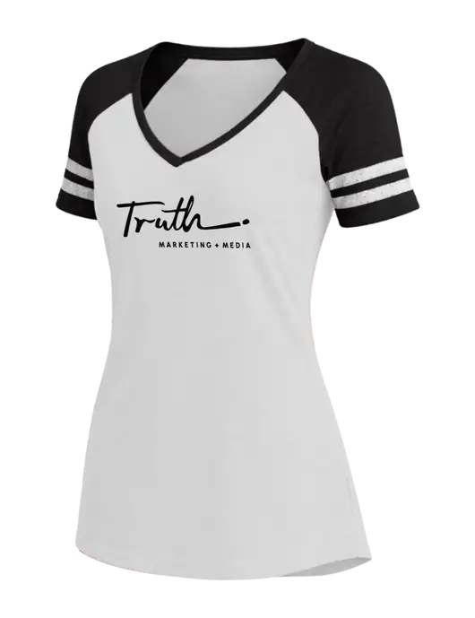 Womens White/Black V-Neck Game Tee w/Truth Logo