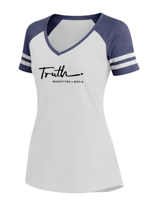 Womens White/Navy Heather V-Neck Game Tee w/Truth Logo