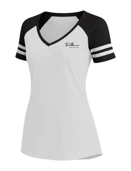 Womens White/Black V-Neck Game Tee w/Truth Logo