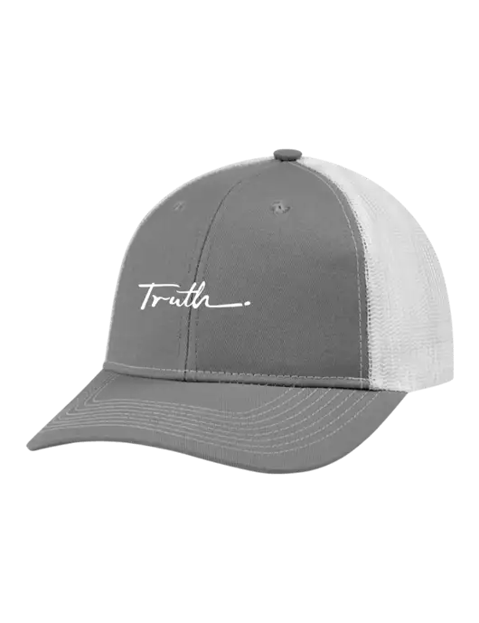 Snapback Ponytail Trucker Cap Light Medium Heather Grey w/White Mesh w/Truth Logo