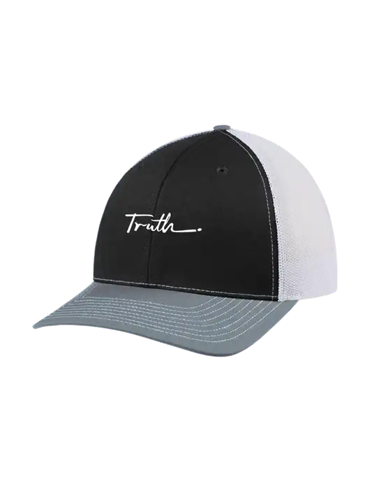 Richardson Adjustable Snapback Original 112 Trucker Cap Black/Light Heather Grey/White Mesh w/Truth Logo