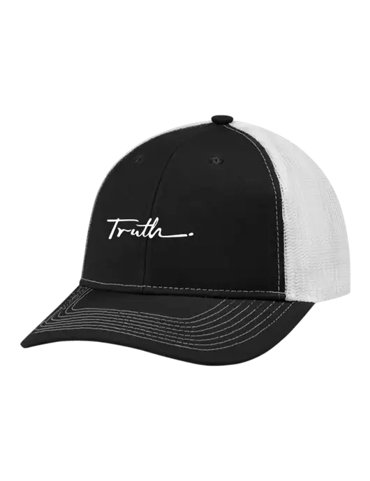 Snapback Ponytail Trucker Cap Black w/White Mesh w/Truth Logo