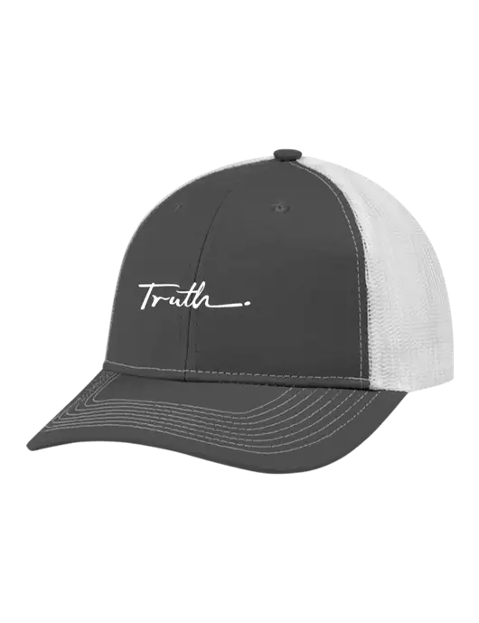 Snapback Ponytail Trucker Cap Dark Grey w/White Mesh w/Truth Logo