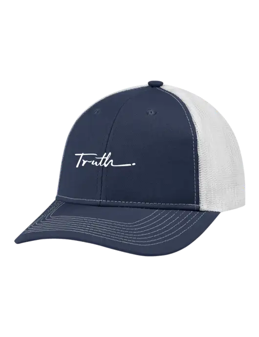 Snapback Ponytail Trucker Cap Navy w/White Mesh w/Truth Logo