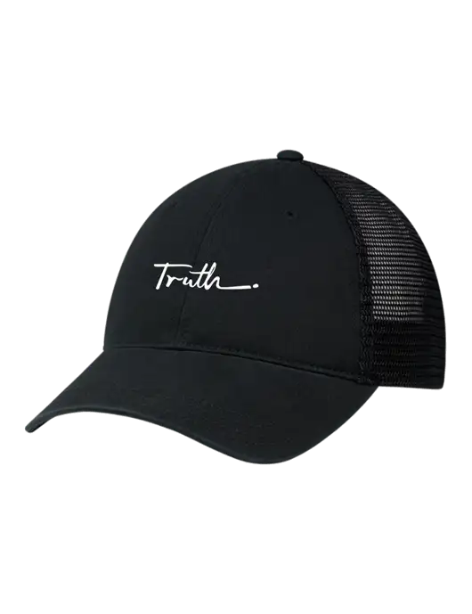 Richardson 111 Garment Washed Trucker Cap Black w/Black Mesh w/Truth Logo