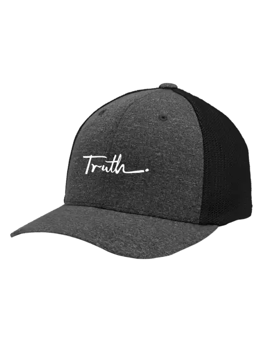 Flexfit Black/Dark Charcoal Heather Melange Mesh Back Trucker Cap w/Truth Logo