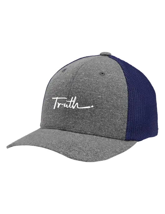 Flexfit Navy/Medium Grey Heather Melange Mesh Back Trucker Cap w/Truth Logo