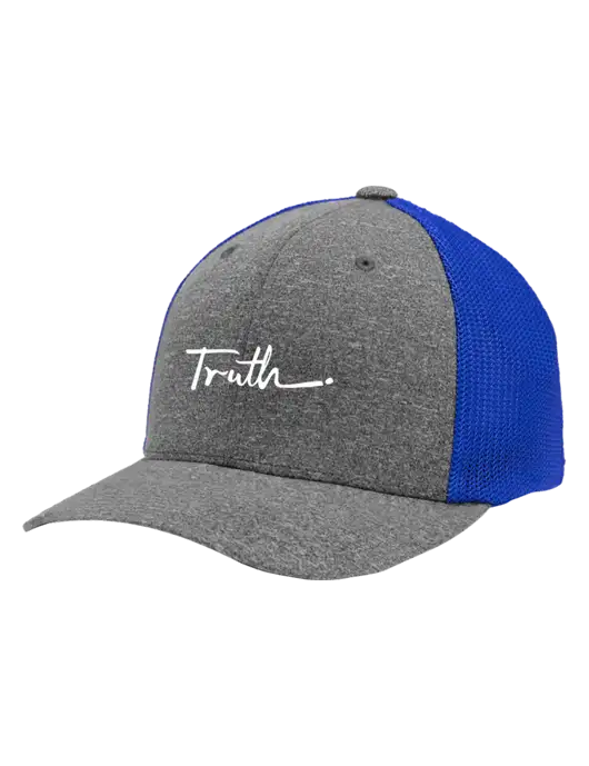 Flexfit Royal/Medium Grey Heather Melange Mesh Back Trucker Cap w/Truth Logo