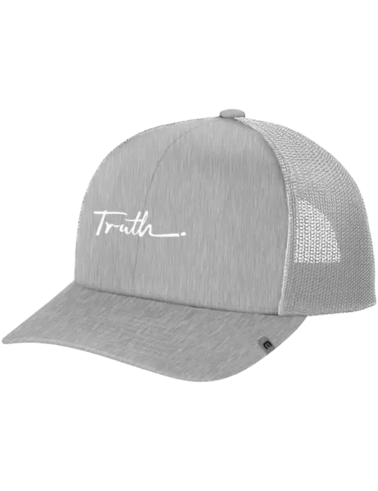 TravisMathew Light Medium Grey Heather Cruz Trucker Cap w/Truth Logo