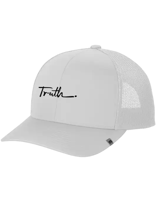 TravisMathew White Cruz Trucker Cap w/Truth Logo