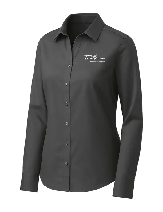 Brooks Brothers Womens Dark Grey Wrinkle-Free Stretch Pinpoint Shirt w/Truth Logo